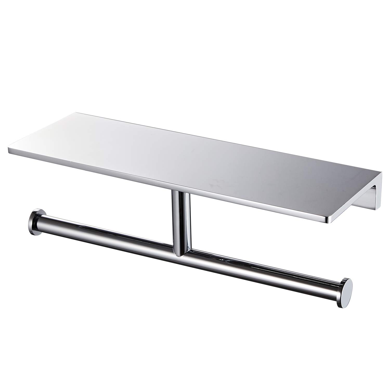 NSODOO Double Roll Toilet Paper Holder with Solid Brass Shelf and Superior Hotel Style Toilet Paper Dispenser, Save Storage, Polished Chrome Finish