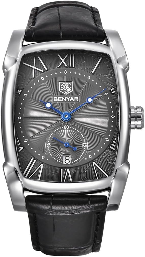 Amazon Benyar 防水クラシック長方形ケース ヴィンテージデザインウォッチ レザーストラップ ビジネスカジュアル腕時計 メンズ A Black B メンズ腕時計 腕時計 通販