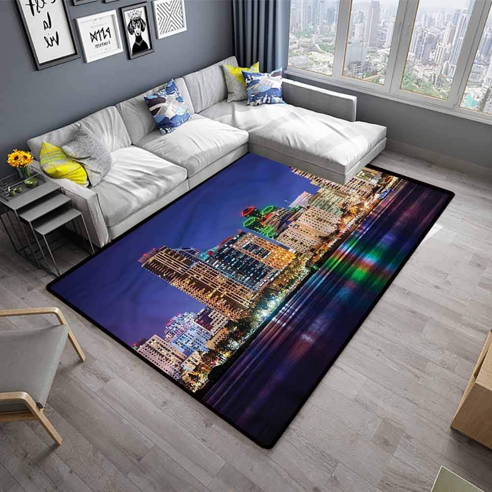 Modern Indoor Rugs USA Rugs for Dorm Home Kids Colorful Skyline of San Diego (4'x5')