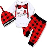 bilison Infant Baby Boy Christmas Outfit My First Christmas Gentleman Romper Red Plaid Pants with Hat Clothes Sets
