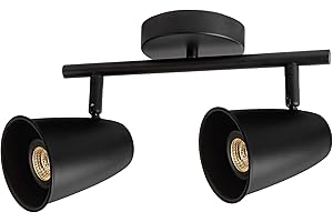 a Aisilan LED Track Light, 7W GU10 Two Bulb Fixed Rail with Rotating Heads, 3000K Modern Interior Spotlight Indoor for Picture Artwork Living Room, Black