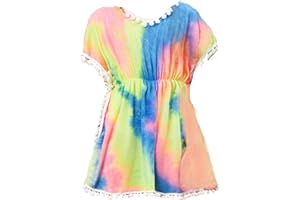 Milumia Girl's Cute Tie Dye Beach Coverups Pompom Trim Swimsuit Swimwear Cover Up