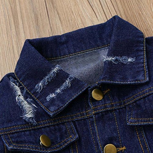 Kollmert Toddler Baby Girls Coat Hole Washed Denim Jeans Jackets Winter Warm Outwear (Dark Blue, 3T) - Thumbnail 4
