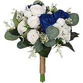 Wedding Rose Bouquet Bridesmaid Flower Bouquets, Artificial Flower Blue White Rose Wedding Bouquets for Bride Bridesmaid Bouquet Faux Bouquet Bride Bridesmaid Holding Flower for Wedding Decor, Medium