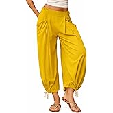 IQSQSQ Women’s Harem Pants with Pockets,Baggy Loose Fit Casual Pants, Elastic Waist Soft Lounge Trousers