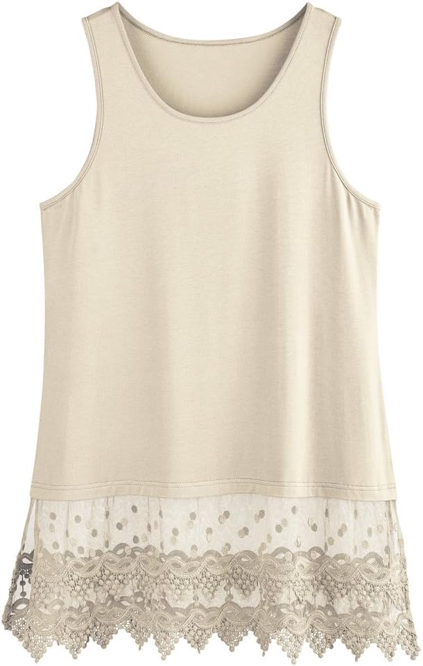 Women's Lace Trim Layering Tunic Tank Top - Extends Shirt Blouse Length - 30”