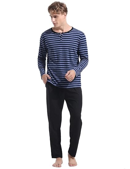 Abollria Herren Schlafanzug lang Zweiteiliger Winter Langarm Baumwolle Nachtwäsche Langarmshirt & Hose aus weicher Baumwolle 