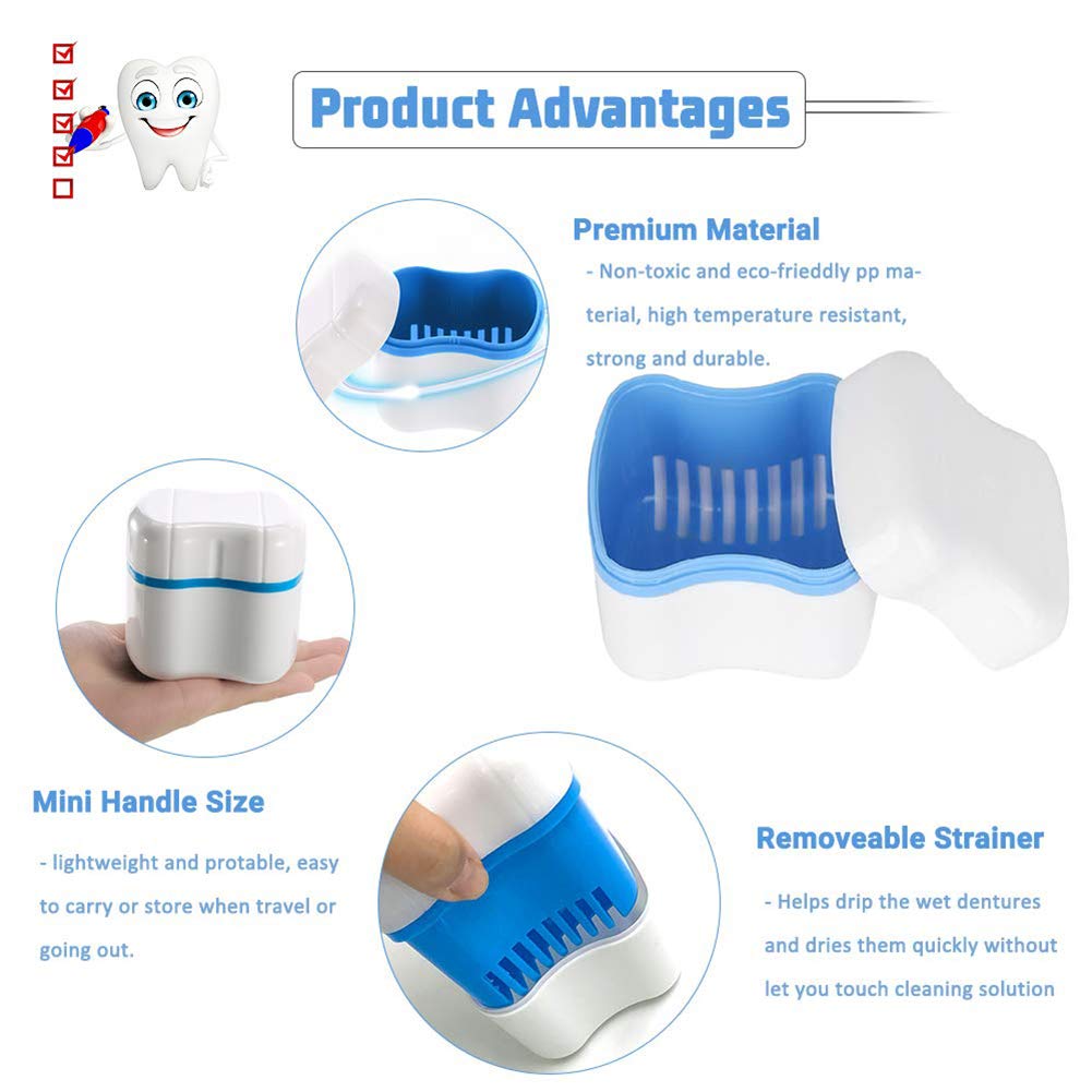 Denture Bath Case Denture Box Cup Denture 2 Cases One Brush Disposable Toothbrush Travel Kit Denture Care Soaking Rinsing Bracket Storage box Container Dental Materials European Style : Beauty