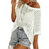 Melliflo Womens Fashion Sweater Casual Off The Shoulder Short Sleeve Hollow Out Sweater Pullover Knit Tops