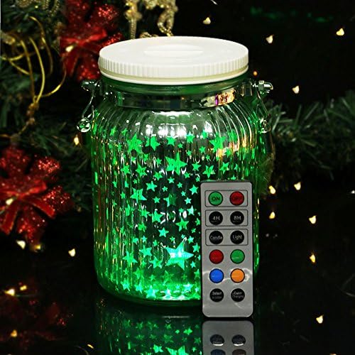HOME MOST 6" Color Changing Hanging Mason Jar Lights with Remote (Star Patterns, 5hr Timer) - Mason Jar Lanterns with Lights Battery Jar Lights - Glass Jar Decorative Silver Jars Decoration Home Decor