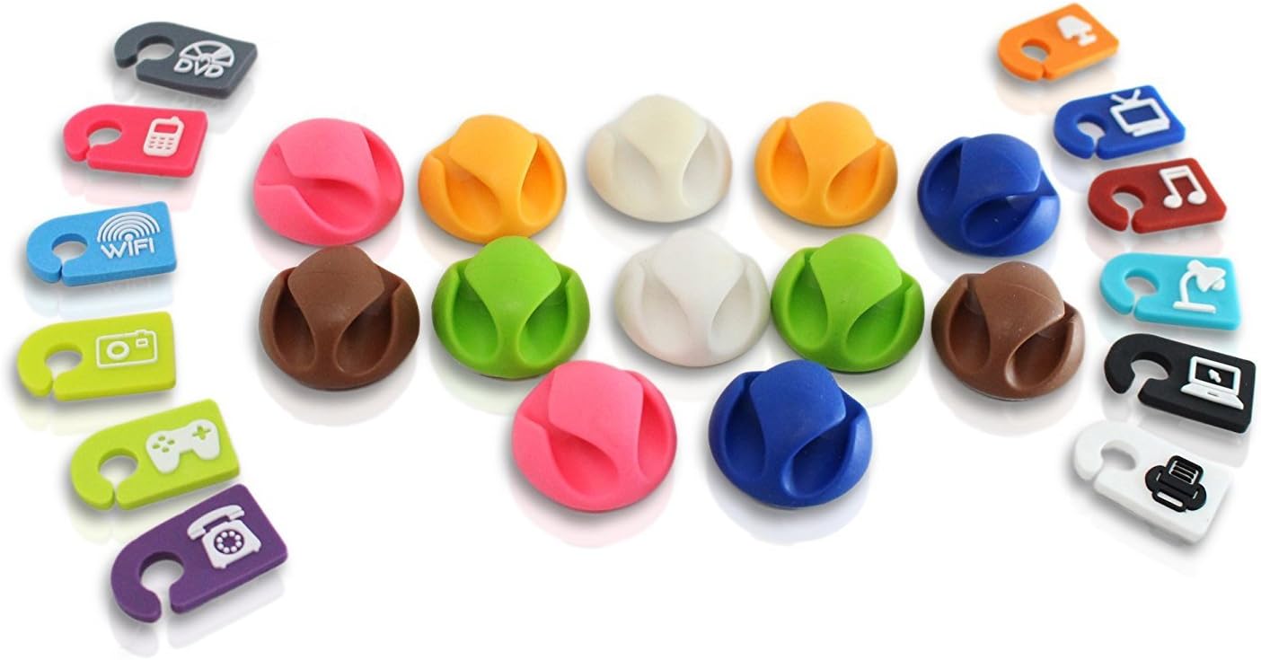 Cutehom Cable Clips Cord Organizer - Set of 12 Wire Clamps + ID Color Tags