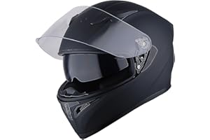1Storm Motorcycle Street Bike Dual Visor/Sun Visor Full Face Helmet Element Silver Matt Black: HJK316