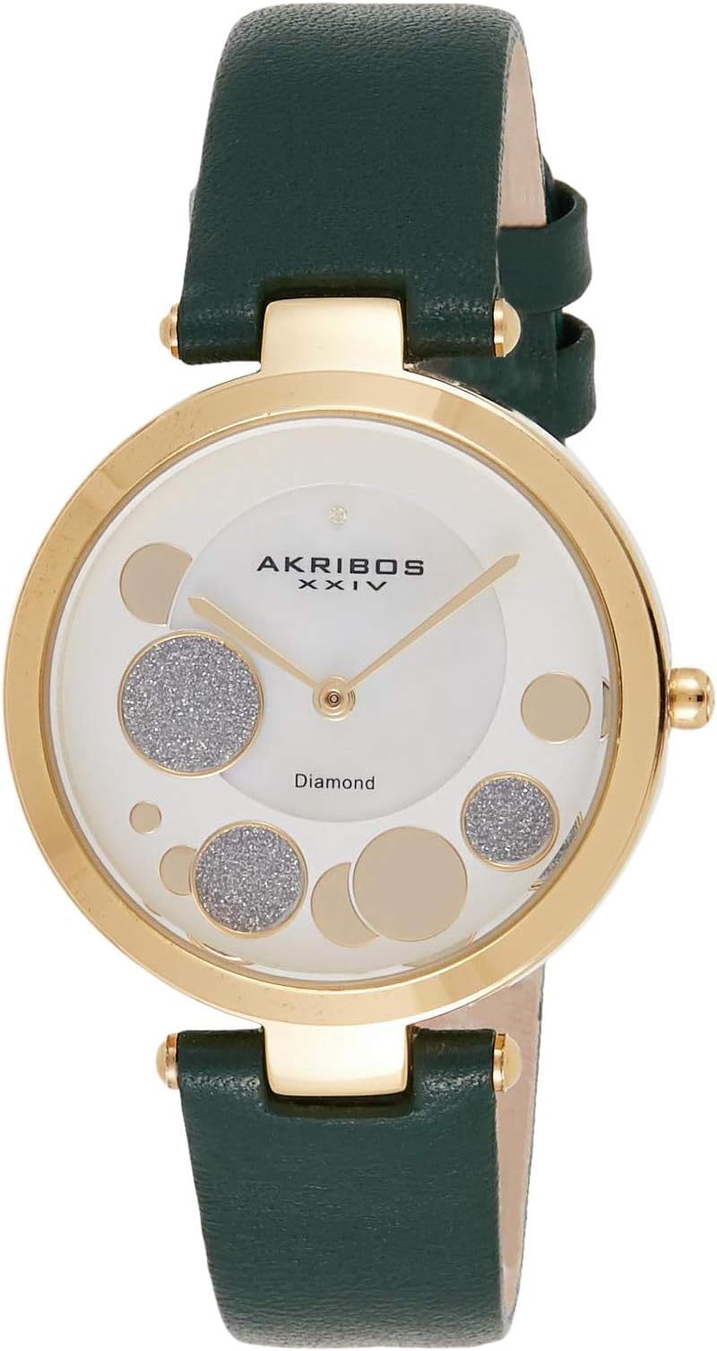 Akribos XXIV AK1069 Ornate Womens Casual Watch - Mother of Pearl Center Dial - Quartz Movement - Suede Leather Strap