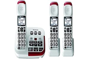 Panasonic KX-TGM420W + (2)KX-TGMA44W Amplified Cordless Phone with Digital Answering Machine Expandable upto 6 Handsets and Voice Volume Booster 40 dB