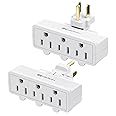 Cable Matters [UL Listed] 2-Pack 3 Outlet Grounded 180 Degree Swivel Wall Tap in White Swivel / 3 Plug Outlet/Multi Plug Adap
