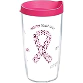 Tervis Pink Ribbon Made in USA Double Walled Insulated Tumbler Travel Cup Keeps Drinks Cold & Hot, 16oz, Clear