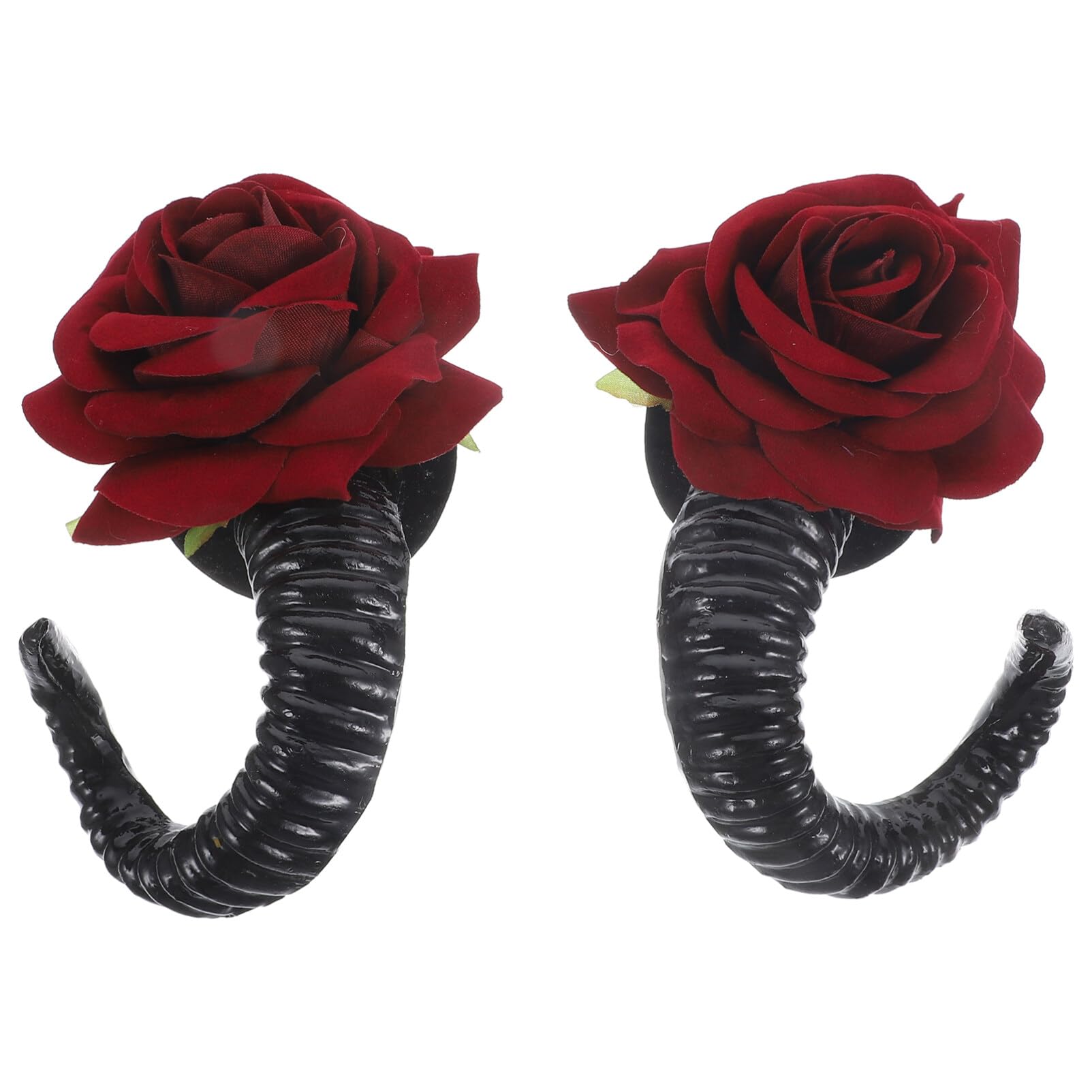 Beaupretty Gothic Sheep Horns Hair Clips with Rose Barrette for Halloween Cosplay Party Accessories