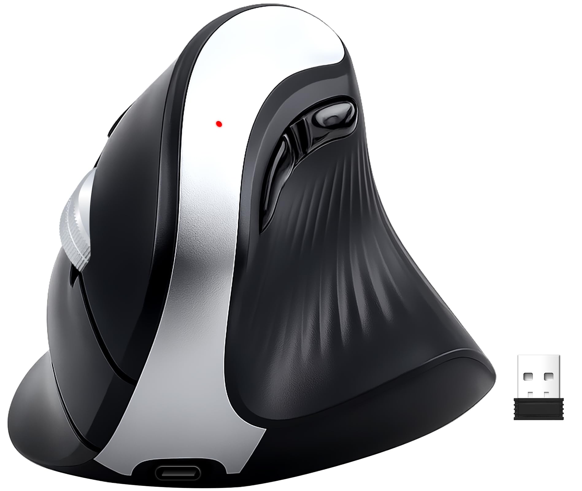 Photo 1 of Wireless Ergonomic Vertical Mouse, Rechargeable Tri-Mode (Dual Bluetooth + 2.4G USB) Optical Mouse with Adjustable RGB Lighting, Multi-Device Control for Laptop, PC, Mac, iPad, Desktop (Dark Black)