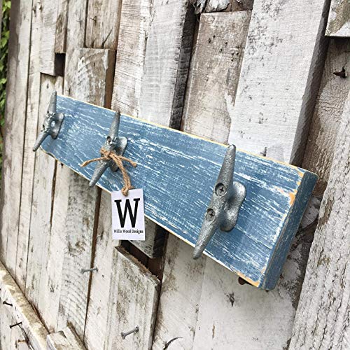 Nautical Boat Cleat Coat Rack Towel Rack, Distressed Blue - Thumbnail 2