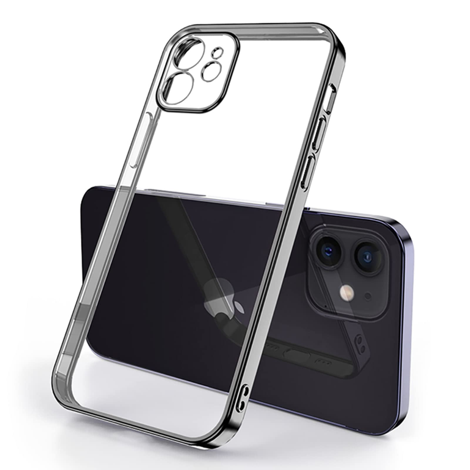 Photo 1 of ZEZHOU iPhone 12 mini Clear Case with Camera Lens Protector, Non Yellowing Electroplated Edge, Shockproof Inner Silicone Bumper Cover Shell, Slim Thin Phone Case for iPhone 12 mini 5.4", Black
