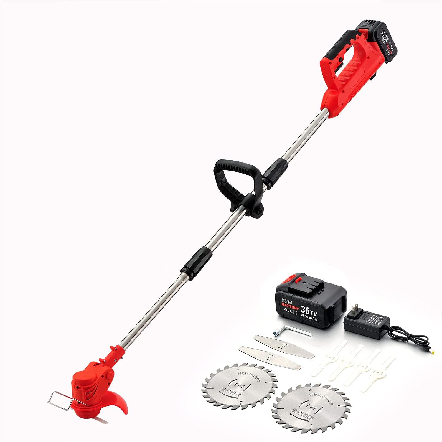 SANJIAN String Trimmer , 36V Large Powered Battery Weed Eater with 3 Types Blades, Sturdy Weed Eater String is Suitable for Lawn Garden Pruning and Trimming