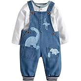 LvYinLi Baby Boy Clothes Set Infant Boy's Long Sleeve Romper+Dinosaur Denim Overalls Toddler Boys Fall Winter Outfits Suit