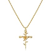 LADYGD Cross Necklace for Women 14K Gold Plated Birth Flower Necklaces Rope Cross Pendant Fashion Gold Jewelry Birthday Gifts 12 Month