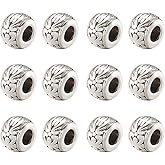 KISSITTY 100pcs Antique Silver Rondelle Spacer Beads Large Hole European Style Metal Loose Beads Spacers 8x5.5mm with Hole 3.5mm for DIY Vintage Jewelry Making