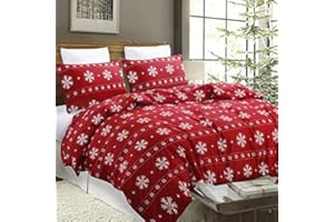 Vaulia Soft Duvet Cover Set King Size, Microfiber Snowflake Pattern Design for Christmas New Year Holidays, Red Color 3 Piece Set (1 Duvet Cover 2 Pillow Shams)