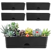 5 Pack Window Boxes Planters 16 Inches Rectangular Planter Herb Planter Boxes Large Plastic Flower Pots Rectangle Black Planter Outdoor and Indoor Succulent Window Sill Planter Self Watering Pots