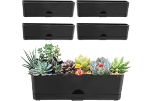 5 Pack Window Boxes Planters 16 Inches Rectangular Planter Herb Planter Boxes Large Plastic Flower Pots Rectangle Black Plant