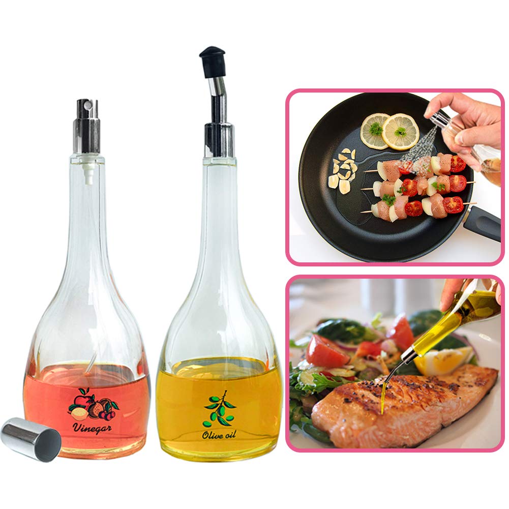 Olive Oil Dispenser and Vinegar Oil Sprayer For Cooking - 6.1 Oz Food Grade Pourer Mister Spritzer Spray Pump kitchen bottle with stainless steel top - Perfect for cooking oils, air fryer, BBQ, grill