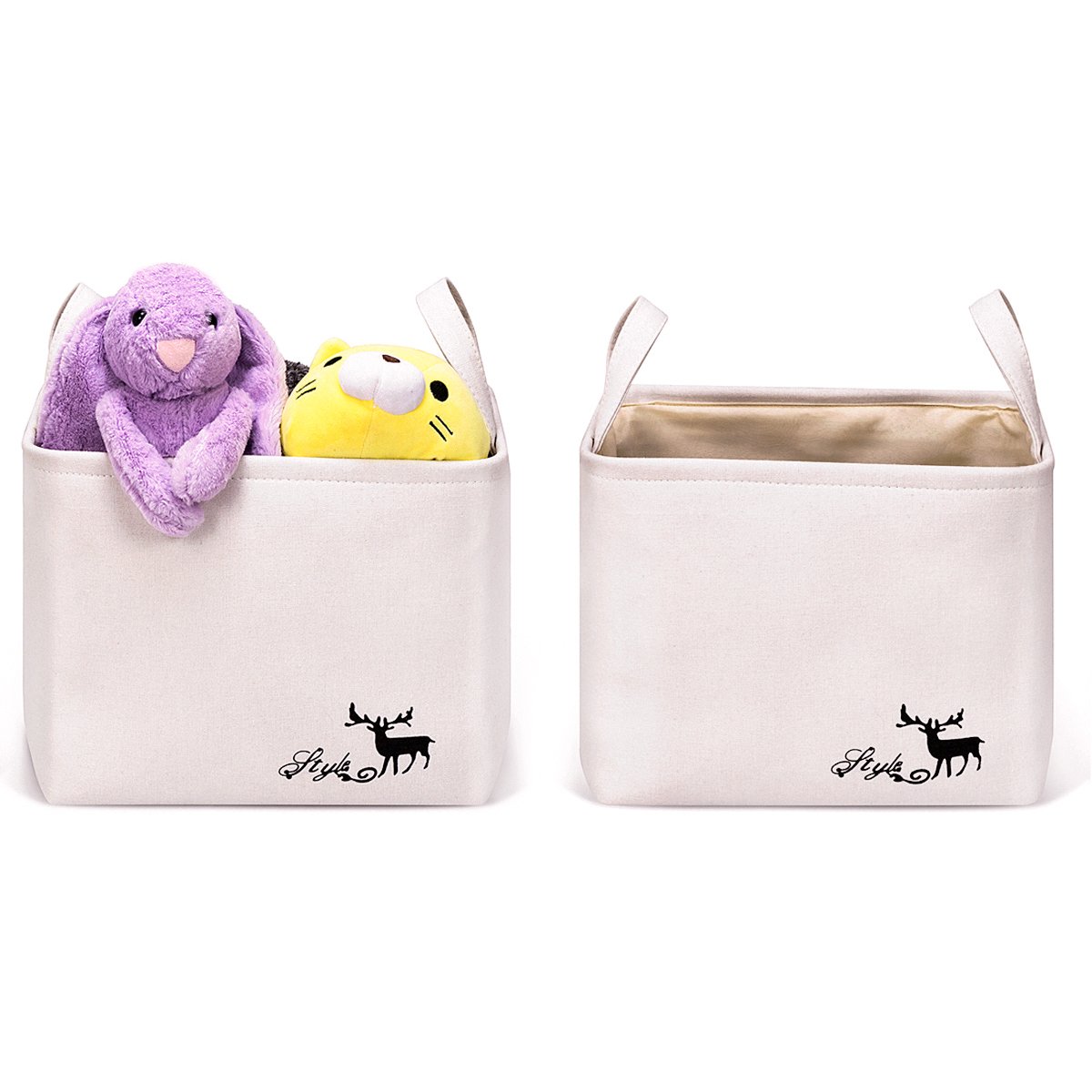 WISHPOOL Collapsible Storage Bin Baskets Foldable Canvas Fabric Storage Cube Bin Set With Handles For Home Laundry Closet (2-PACK 2) …