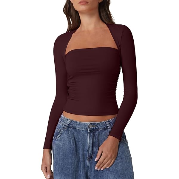 QINSEN Going Out Tops for Women Cropped Long Sleeve Tee Shirt