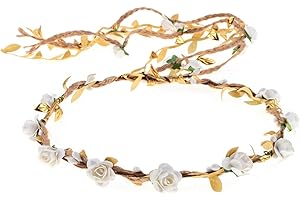 DDazzling Flower Crown Floral Wreath Headband Floral Garland Headbands photo props (Ivory and Gold)