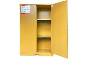 KOXUYIM 43" x 18" x 65" Steel Flammable Liquid Cabinet, Industry Safety Storage, 45 Gal Flammable Safety Cabinets with 2 Adjustable Shelves 2 Manual Doors for Industrial Use, Yellow,Cold Rolled Steel