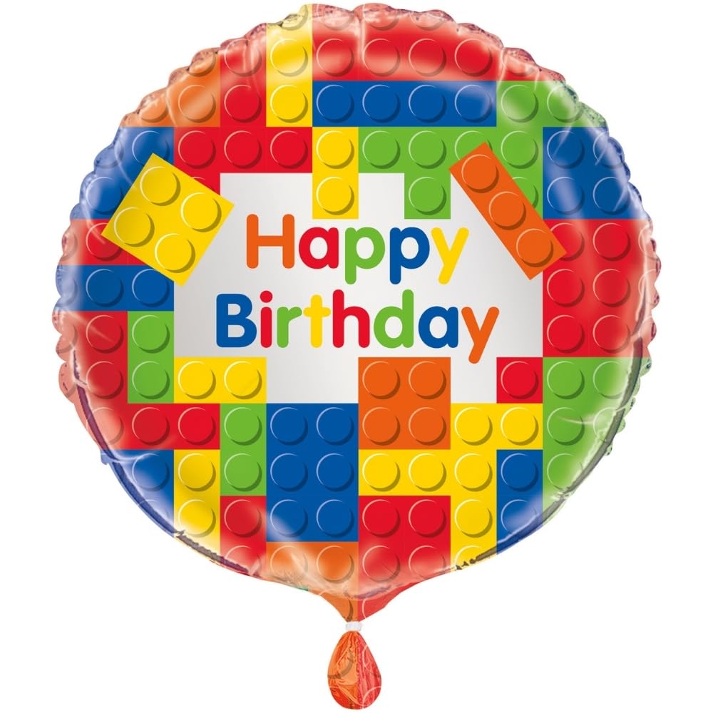 Building Blocks Birthday Multicolor Round Foil Balloon (45cm) 1 Piece - Perfect for Parties and Decorations, 18"