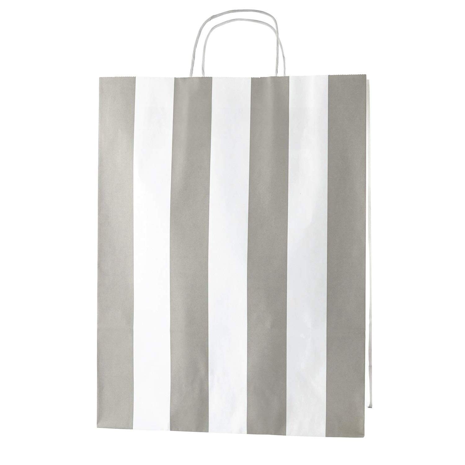 Thepaperbagstore 25 Light Grey & White Stripe Large Paper Bags With Handles - 32x12x41cm - Colourful Paper Gift for Adults and Kids - for Shopping, Party, Birthdays and Weddings — image 1