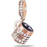 Sport and Hobby Theme Charms, 925 Sterling Silver Rose Gold Coffee Cup, Tennis and Racket, Golden Champion Trophy Cup Beads, fits European Bracelet Necklace, Birthday Gifts for Children/Friend/Son/Daughter