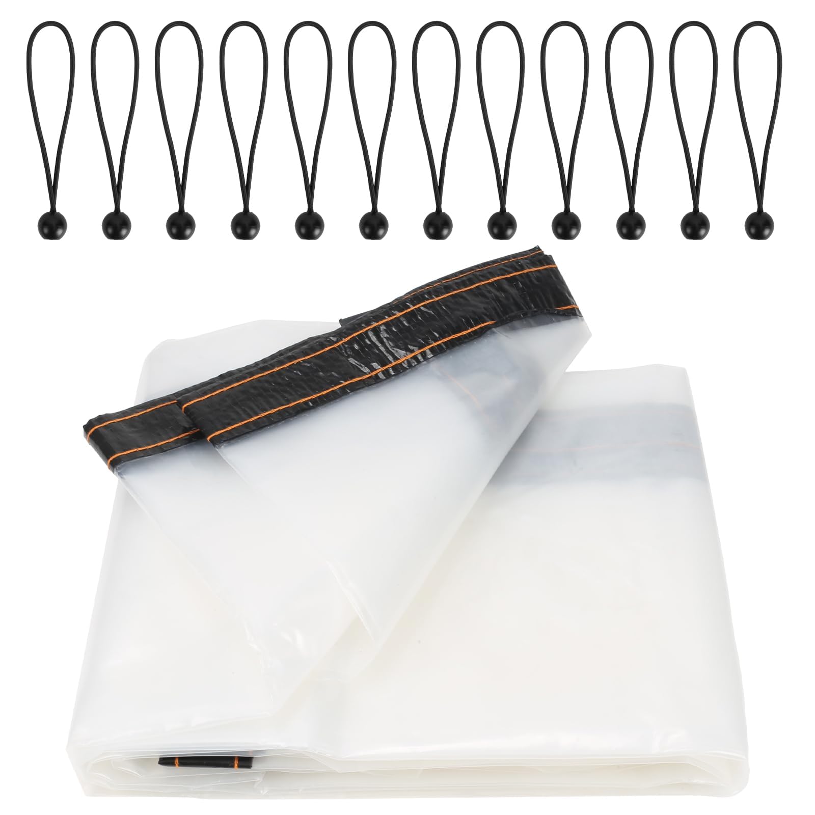 Luabue 3M X 3M Clear Tarpaulin Waterproof Heavy Duty Transparent Tarpaulin with Eyelets Plastic Tarp Cover Sheet with 12Pcs Bungees Ball Cord for Greenhouse Garden Furniture Shed Gazebo Side Panels