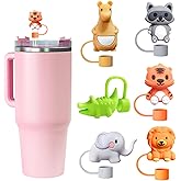 6pcs Animal Cute Silicone Straw Cover Caps for Stanley Cup Straw Topper fit 30&40 Oz Tumbler with Handle 10mm 0.4in Straw Protectors Cup Accessories