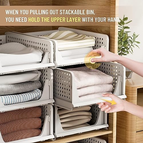 Fohome Stackable Clothes Plastic Storage Basket,4 Pack Foldable Closet Organizer Shelf Cloth Holder,Drawer Shelf Storage Container for Wardrobe Cupboard Kitchen Bathroom Office (4 Pack)