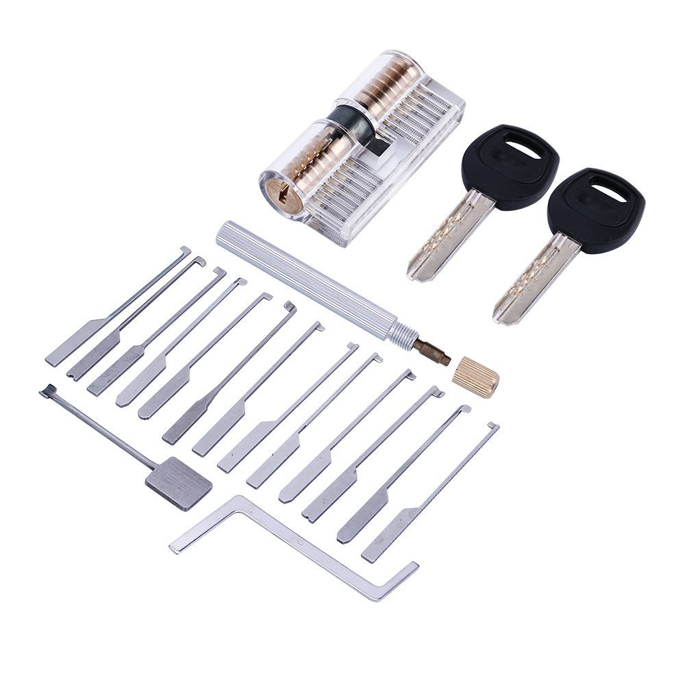 TPM Go 14pcs Kaba Lock Pick Tool with Transparent Kaba Training Lock,Professional Locksmith Kaba Opener Tools