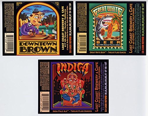 Set of Three Lost Coast Brewery Eureka California 12 oz Brewery Bottle Labels