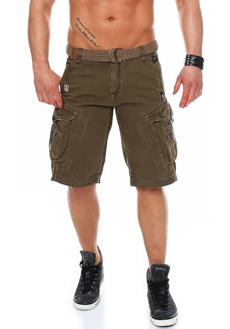 Geographical Norway Herren Shorts Pratique Perle kurze Hose Männer mit Gürtel bestickt Cargoshorts