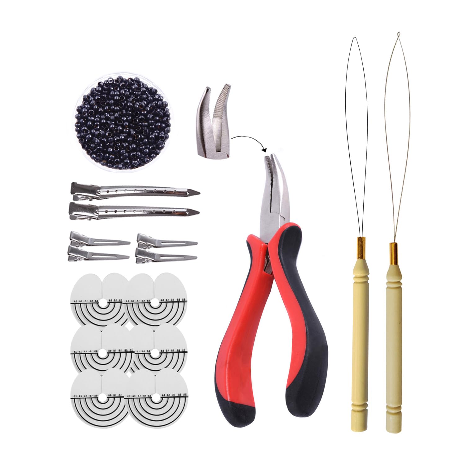 Hair Extensions Kit: I-tip Hair Pliers,Pulling Needle,Loop Threader and 500 Pieces 2.5mm Hair Extension Nano Beads Rings (Black)