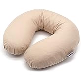 Edomi Buckwheat Neck Pillow for Sleeping U Shaped Pillow Cooling Travel Head Support Pillow for Neck Pain Relief Side Sleepers Buckwheat Hulls Concealed Zipper (12x12 inch, Light-tan)