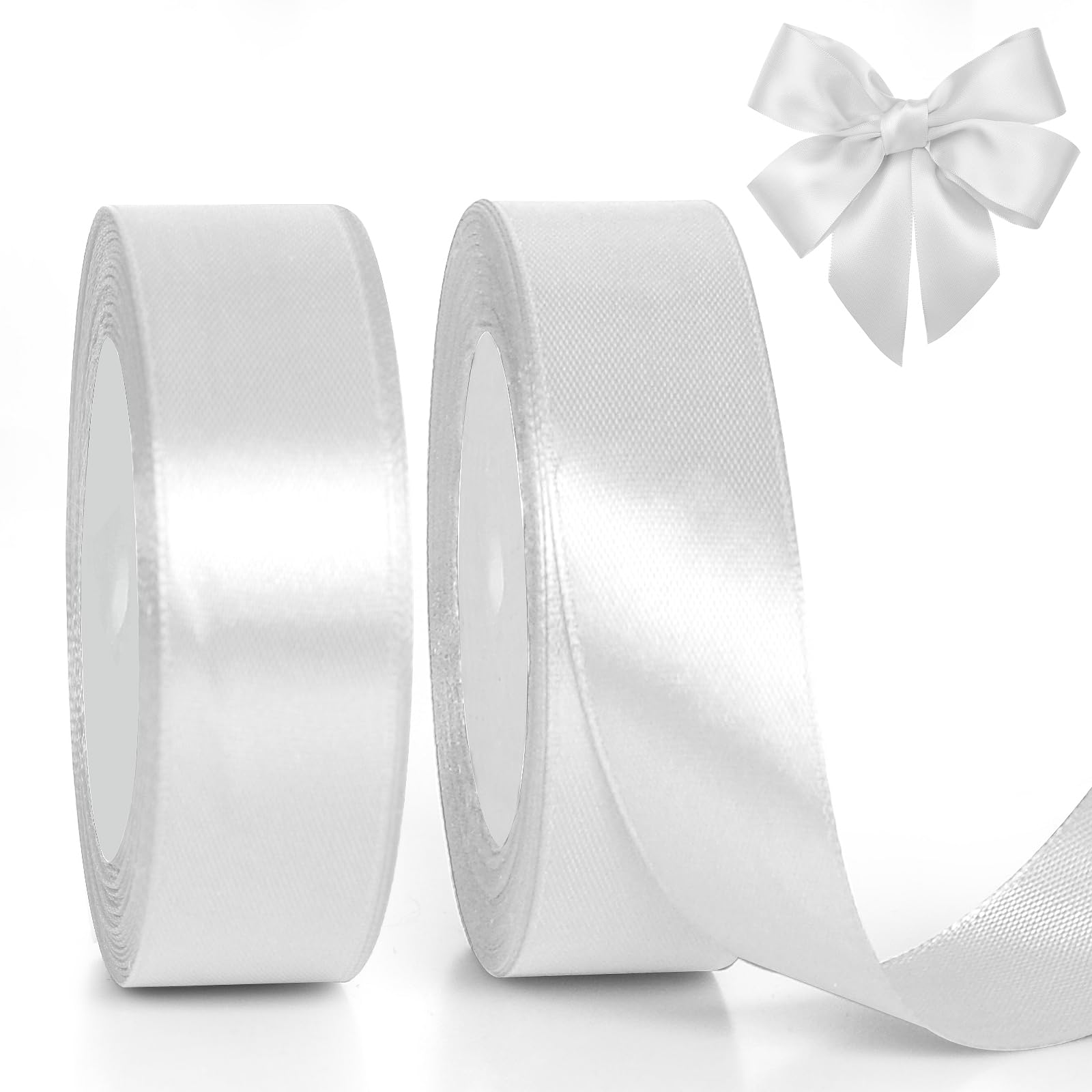 GXFCING White Ribbon 25mm, 46 Meters White Satin Ribbon Christmas Ribbon for Gift Wrapping, Crafts, Balloons, DIY, Bouquets, Bows, Cake Box, Car, Wedding Party Decoration