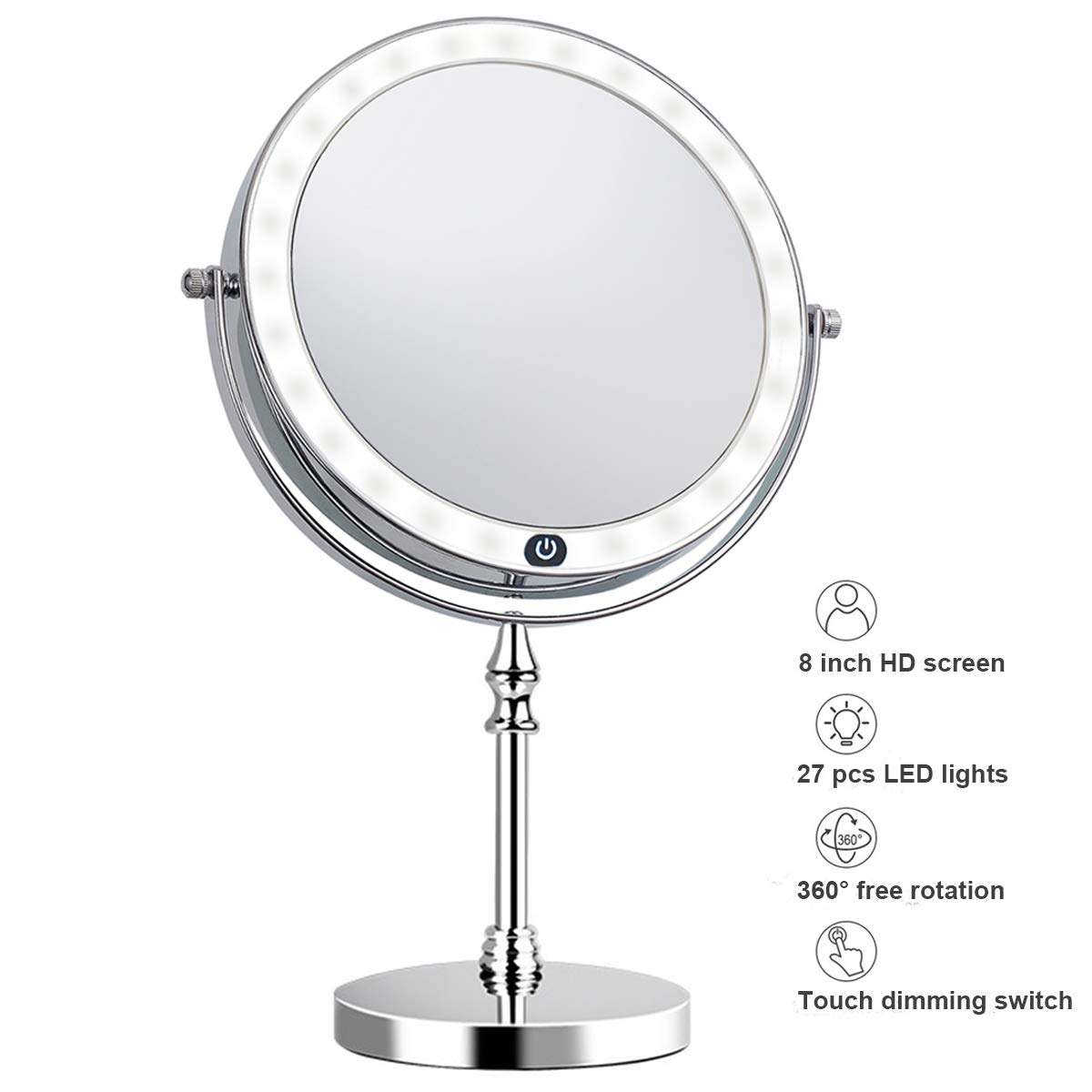 Mirror Makeup with BatteryPowered Control Touch Finished Chrome Mirror