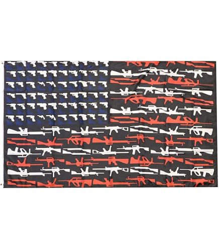 Bandiera Americana 3x5 Con Mitragliatrici E Fucili – NRA Patriotic, Poliestere 100D